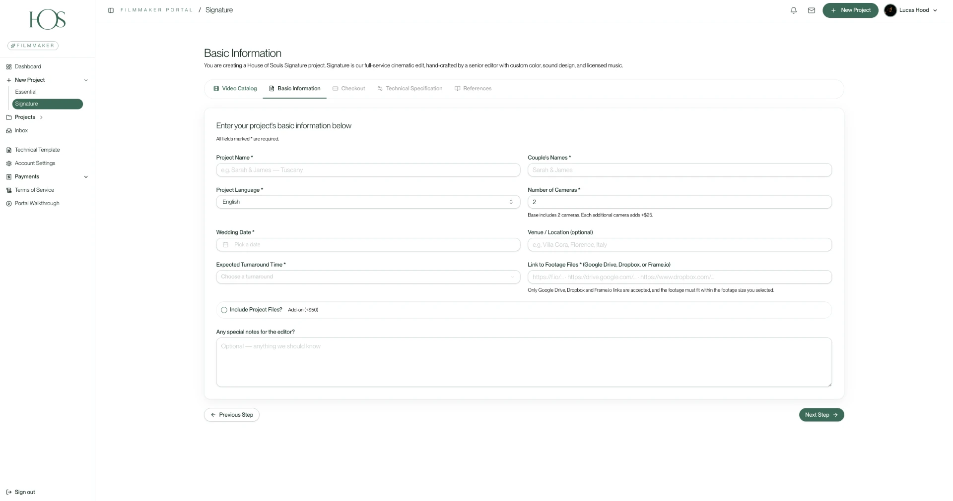 Basic project information form