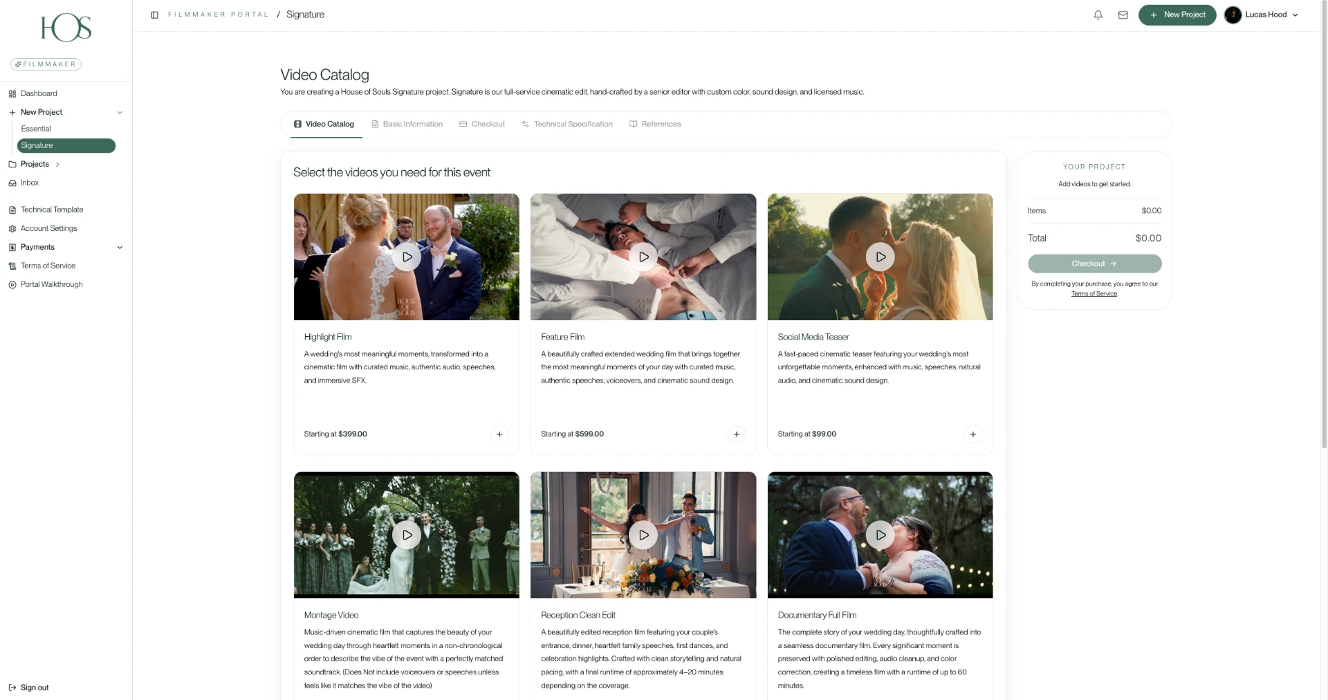 Video catalog selection