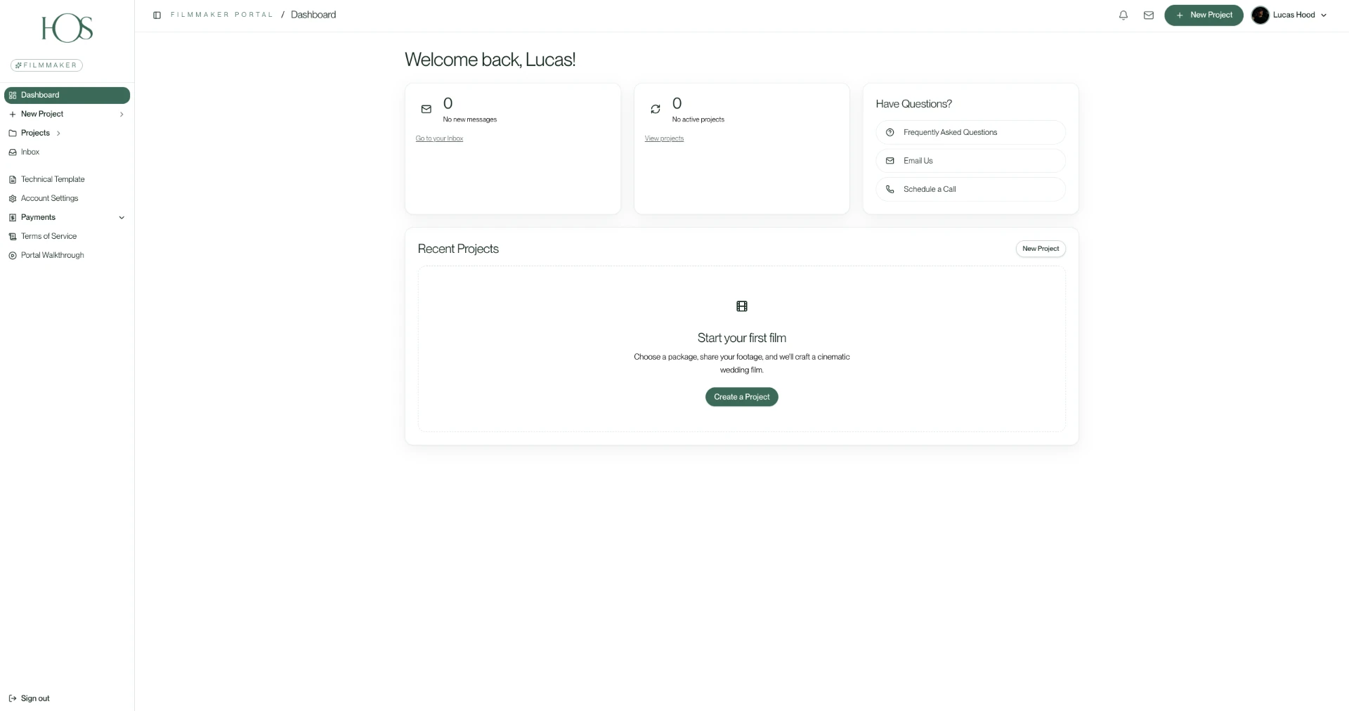 Filmmaker portal dashboard